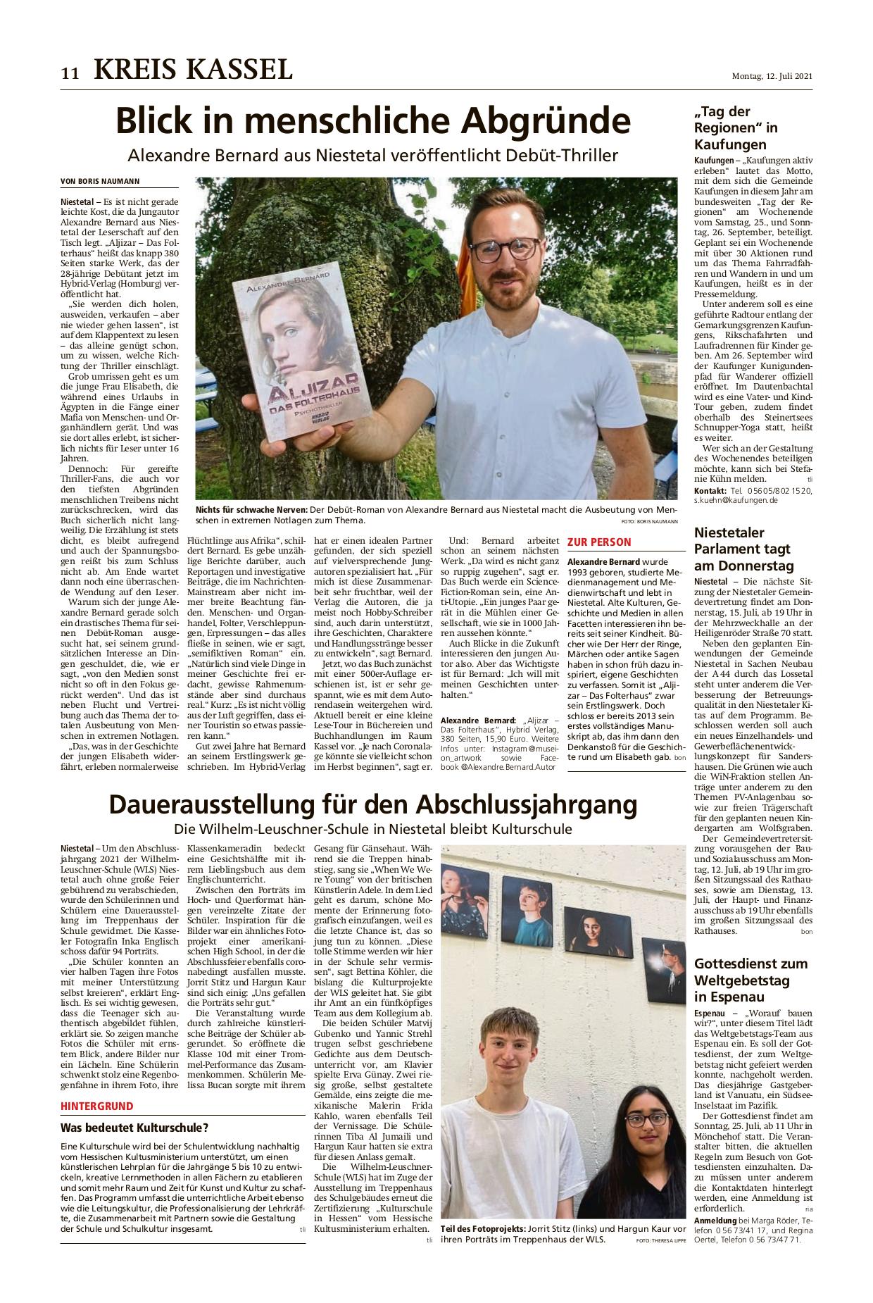 Artikel "Blick in menschliche Abgründe" in der HNA Kreis Kassel