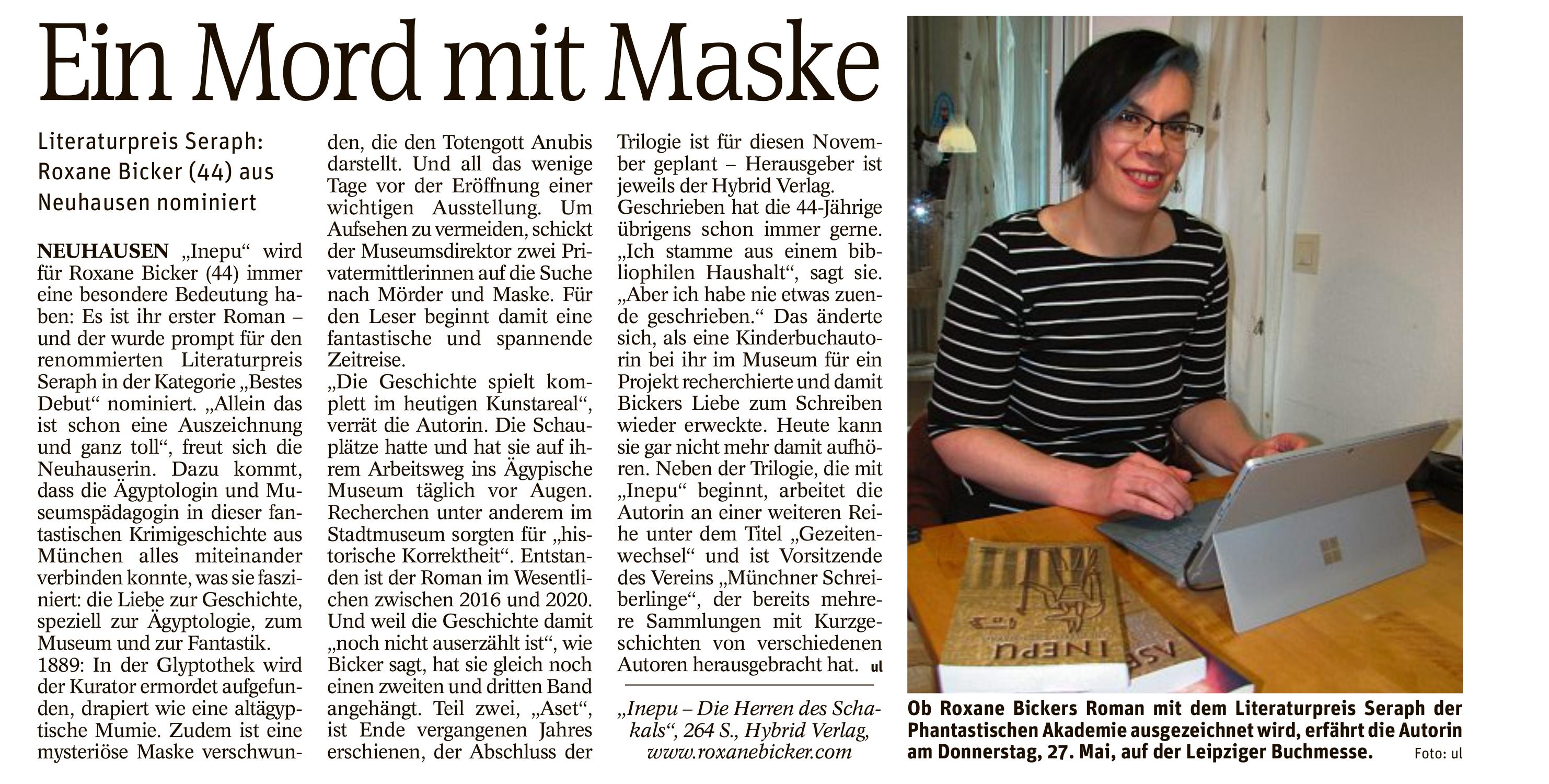 Artikel "Ein Mord mit Maske" im Neuhauser Nymphenburger Anzeiger